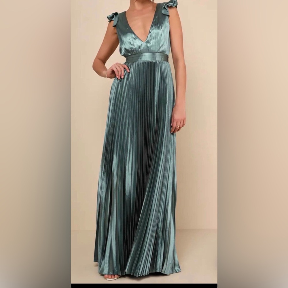 Lulu's Teal Pleated Satin Maxi Skirt